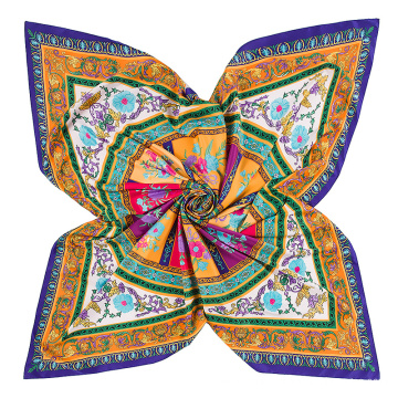 New arrival Chinese silk square scarf with round circle and flowers chain pattern digital print scarf